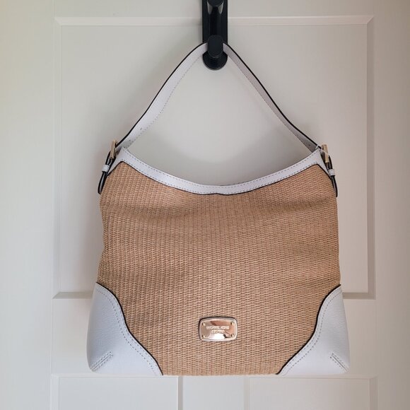 Michael Kors Millbrook Wicker Straw Hobo Shoulder Bag Beige - Picture 3 of 12